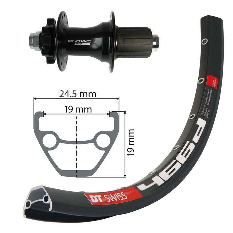 Rueda Trasera XLC Llanta DT Swiss Eje 12x142mm 6 Agujeros Negro