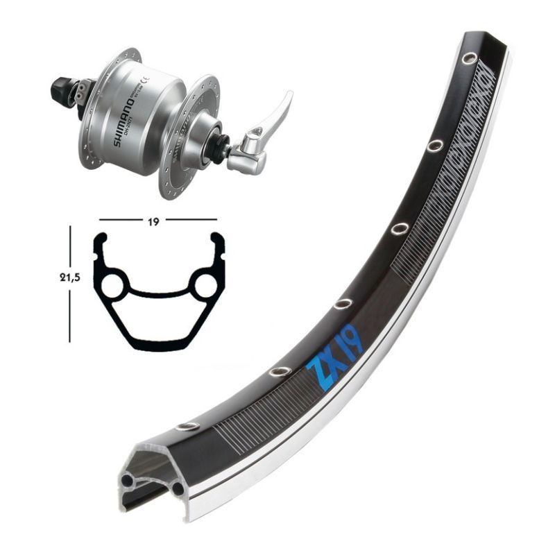 Rueda Delantera Exal ZX19 Cierre Rápido Buje Dinamo Shimano DH3N71 Negro/Plata