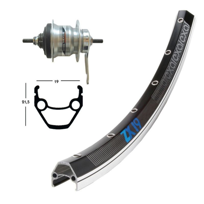 Rueda Trasera Winora Exal ZX19 Contrapedal Shimano Nexus 128mm 7v Negro/Plata