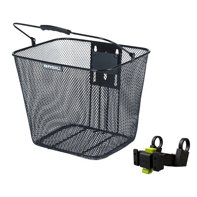 Cesta Delantera Basil Bilbao Placa Klickfix Soporte Manillar Acero 26x22x28cm Negro